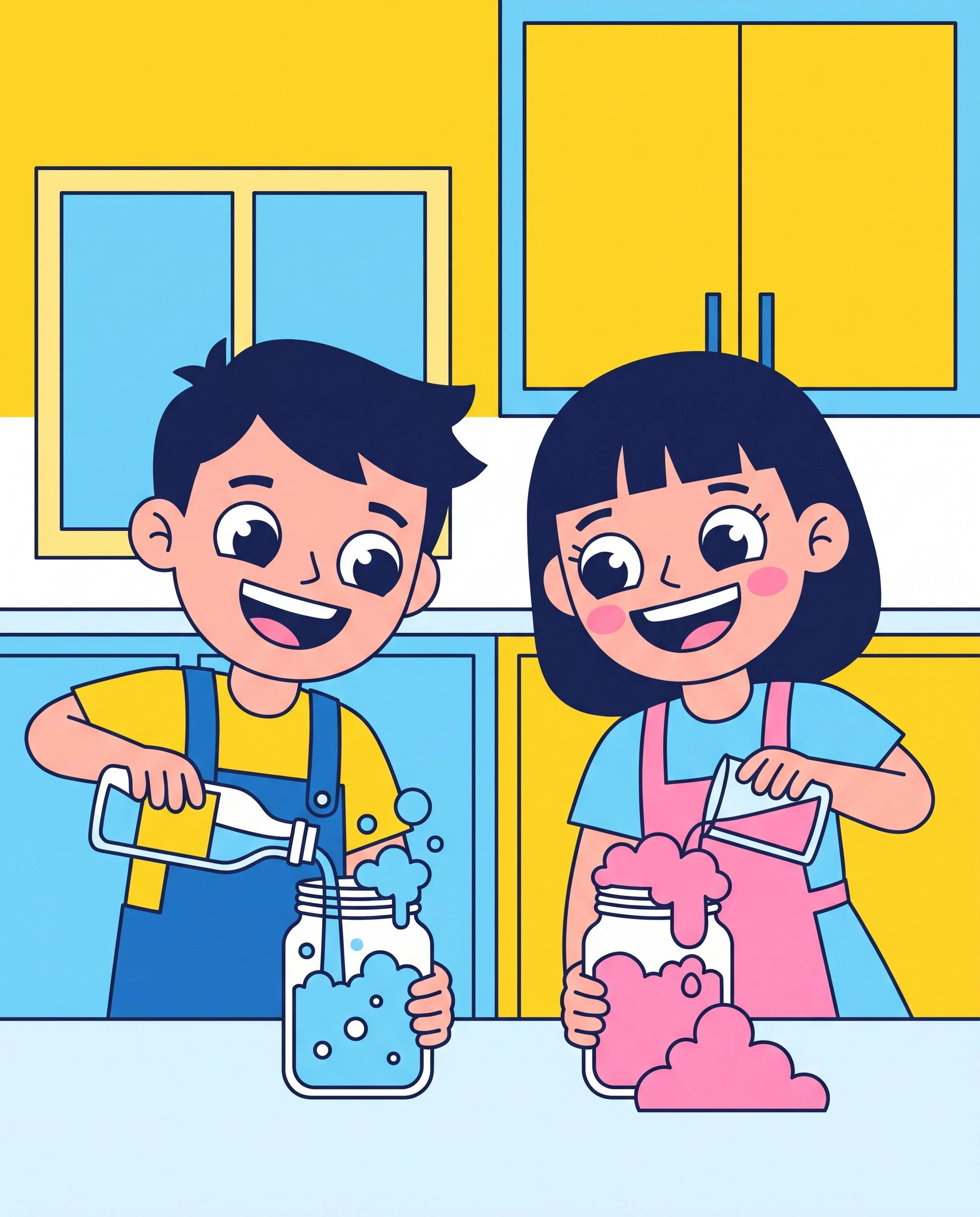 Kids doing a kitchen science experiment